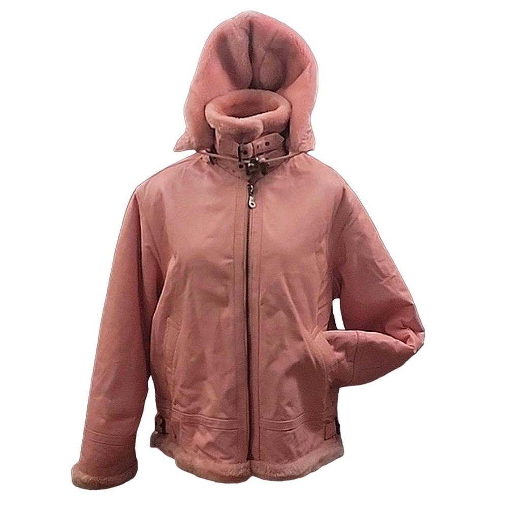 Tanner's Avenue VTG Pink Leather Bomber Jacket Hooded Faux Fur women's 2X